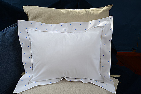 Hemstitch Baby Pillow 12"x16". French Blue color Swiss Polka Dot